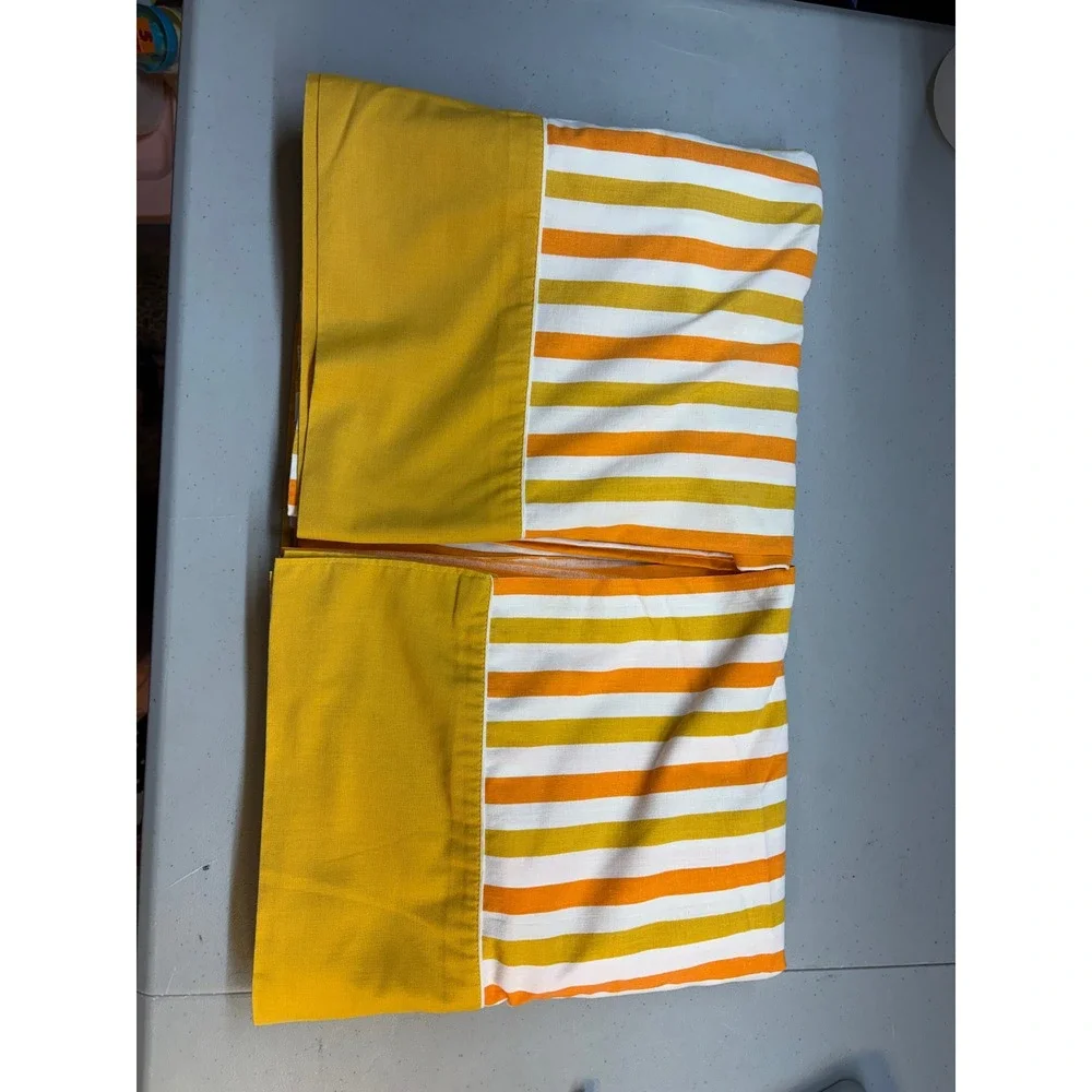 VTG Fashion Manor Striped Double Full Flat Sheet Orange Mustard White Retro 70s